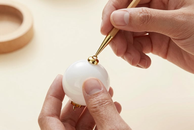Close-up of a jeweler's hands delicately crafting a custom gold necklace.