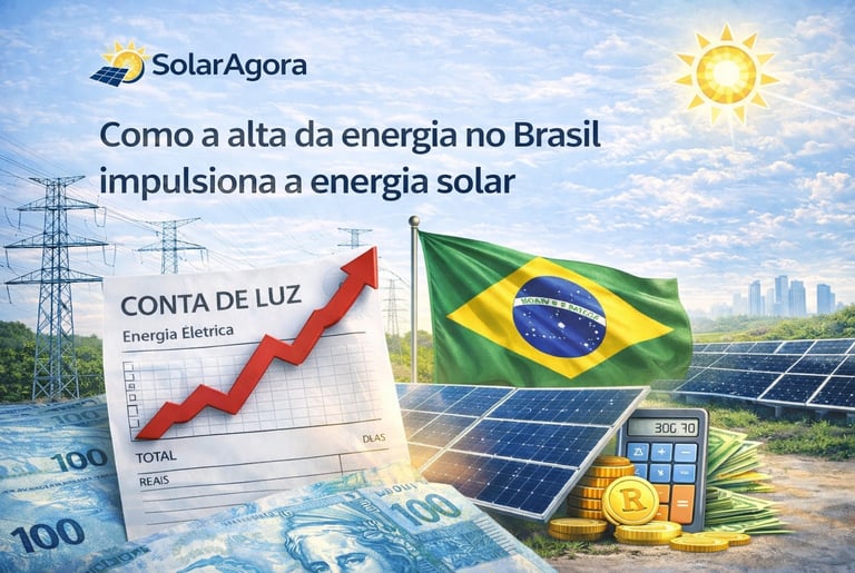aumento da conta de luz no Brasil impulsionando o crescimento da energia solar com painéis solares e