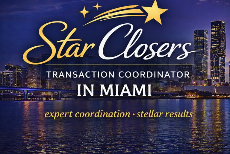 Star Closers real estate transaction coordinat   or in Miami services with a nighttime skyline view.