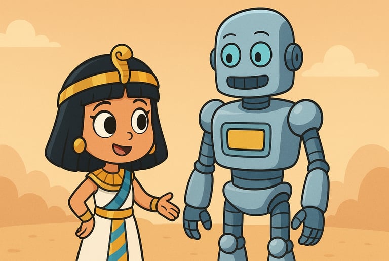 Rainha Cleópatra interagindo com um autômato