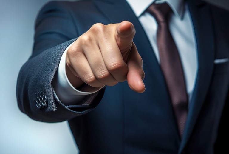 Businessman pointing at viewer – your responsibility in strategic IP management