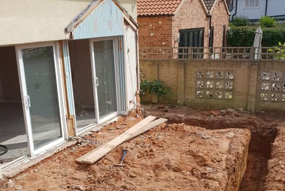 Foundation for house extension dug out by CMR team in Dudley
