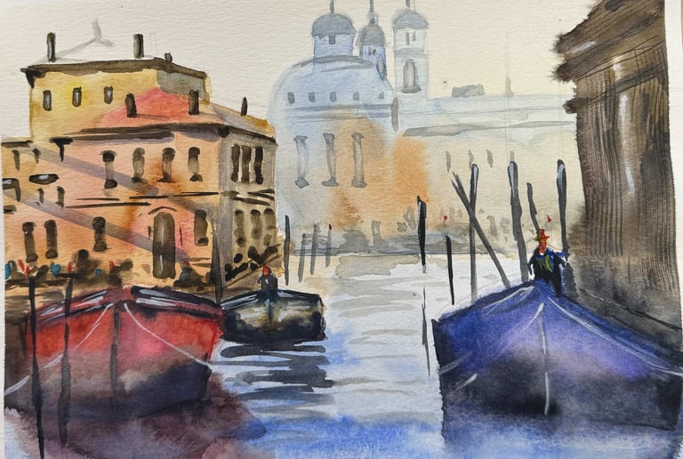Gondola Dreams by Dianaq. - A Venetian scene. Capture a piece of venetian magic, in watercolor.
