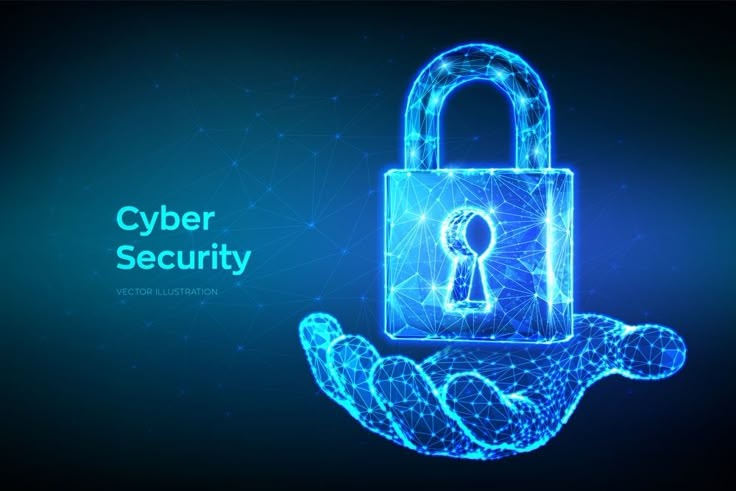 "Digital padlock hologram representing cybersecurity protection"