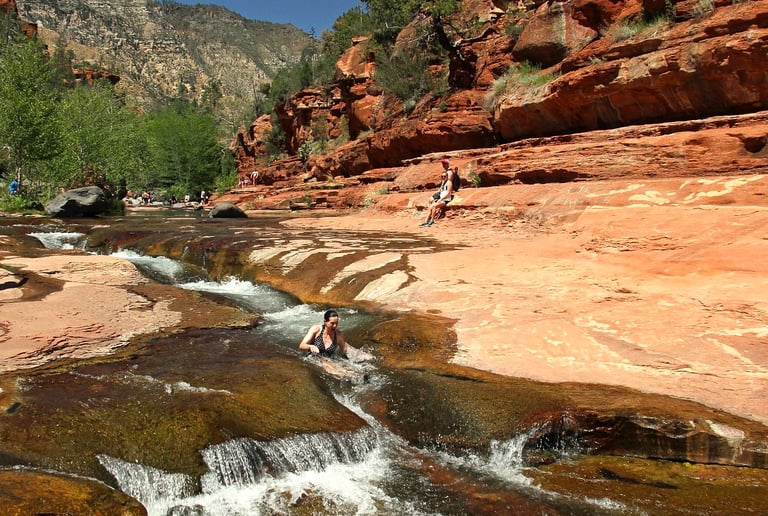 Sedona - Rock Slide Park offers swimming, sunbathing on rock ledges & an Apple Orchard