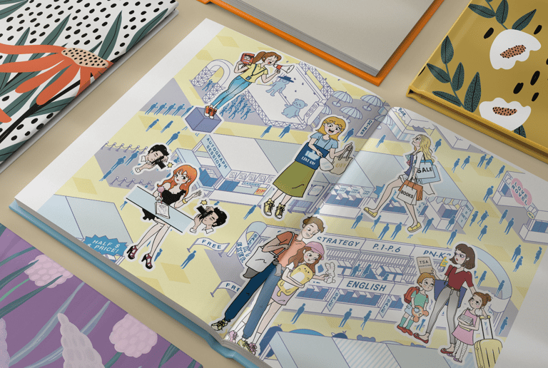 Magazine cross-page illustration