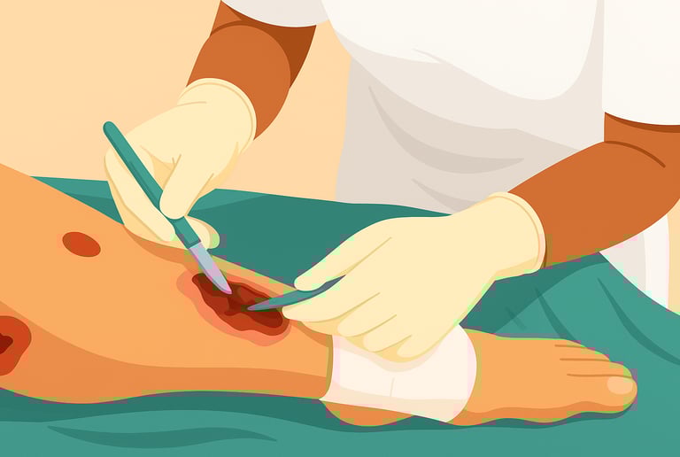 a medical professional debriding and leg wound