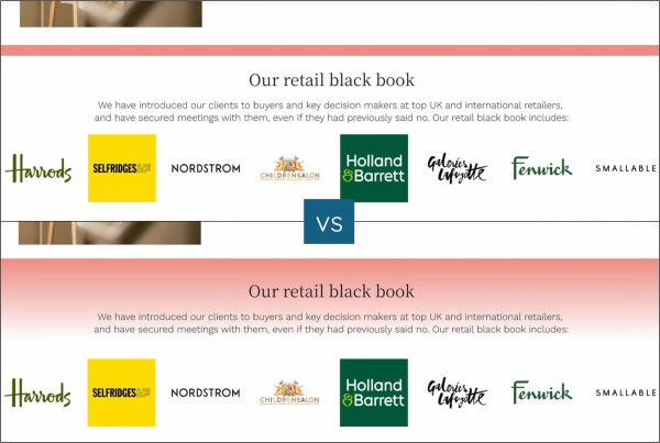 Comparison of solid bar divider vs gradient background as separation of sections n homepage