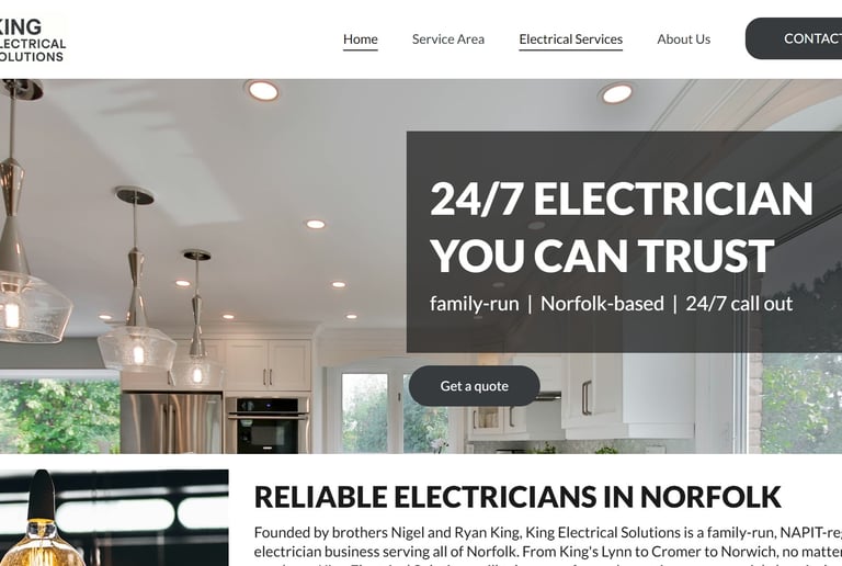 Screenshot of King Electrical Solutions navigation bar