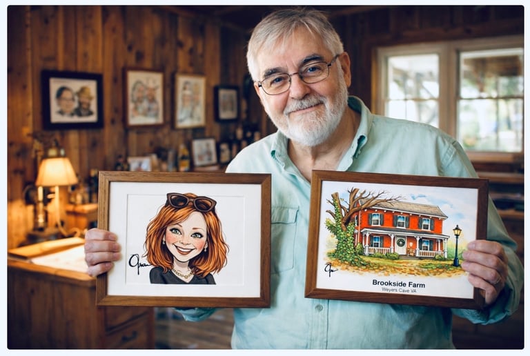 Opa crafts caricatures of people, places, and animals too.