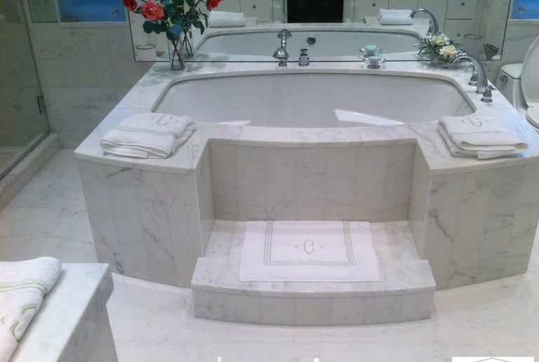 Modern bathroom remodeling project with custom walk in shower & soaking bathtub in Winnetka