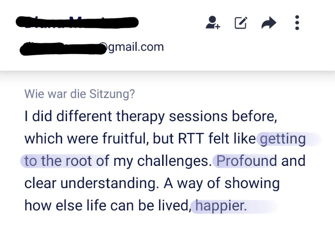 Client testimonial describing how RTT got to the root of challenges in a way other therapies haven't