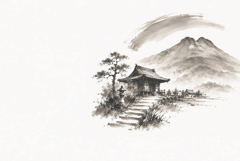 Traditional Japanese temple with the Yufu Twin Peaks, reflecting the heritage and craftsmanship that inspire Kizunaway.