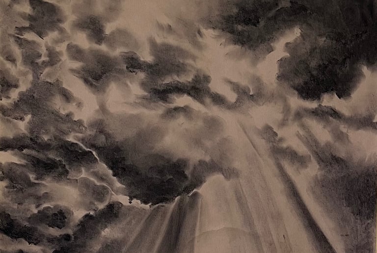 Etude graphique dessin au fusain d'un ciel