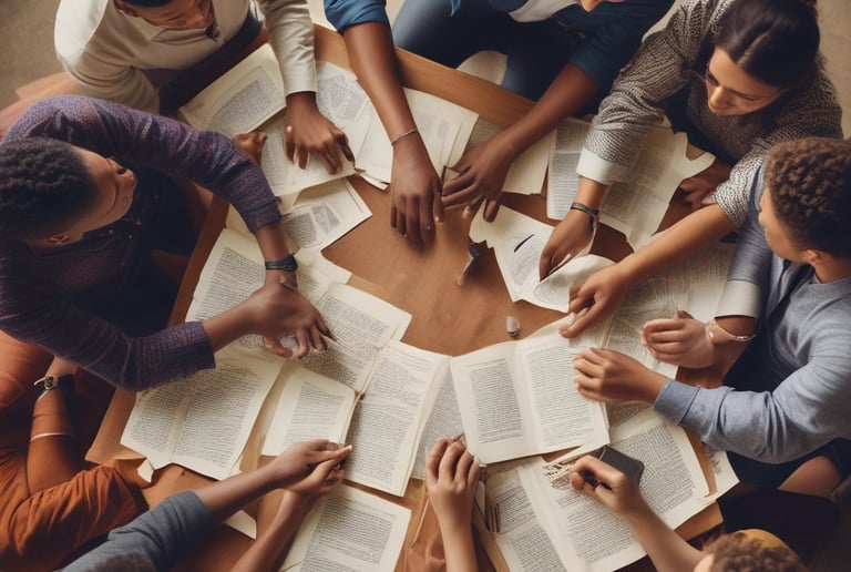 Líderes de célula o grupo de discípulos en una sesión de trabajo en equipo.