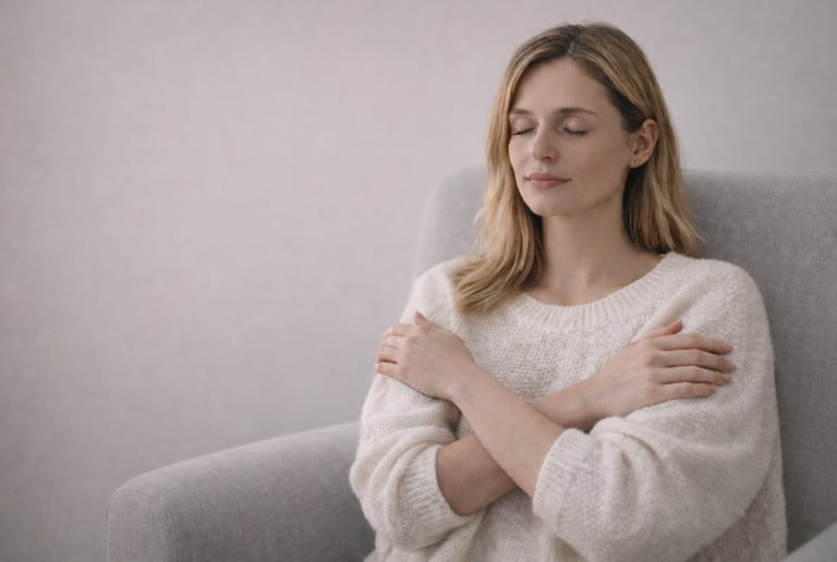 Hypnotherapy session, a woman sitting in a chair.