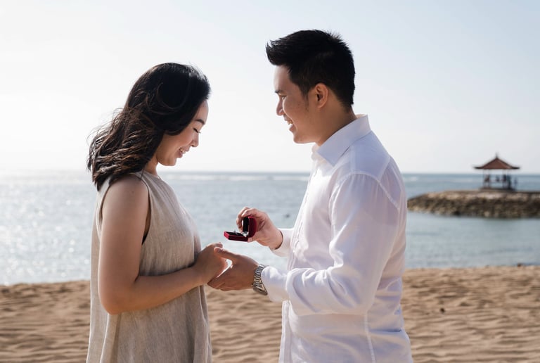 Romantic proposal moment with ocean background at Sofitel Nusa Dua Bali