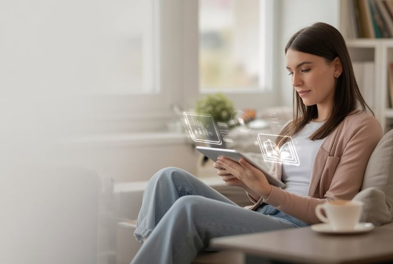 A Women is reading some documents in their pad