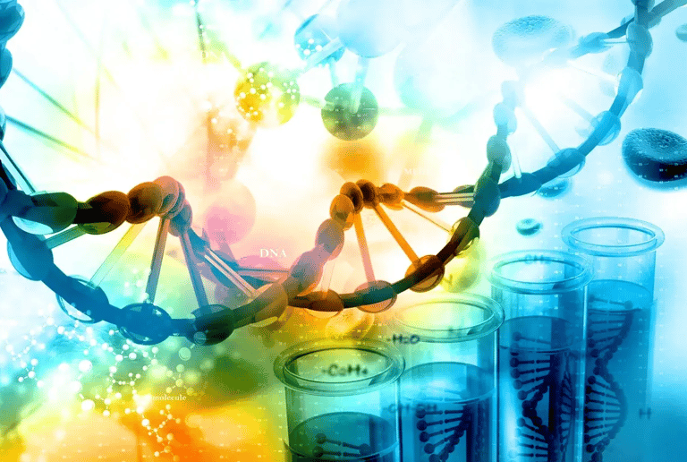 image of dna and test tubes