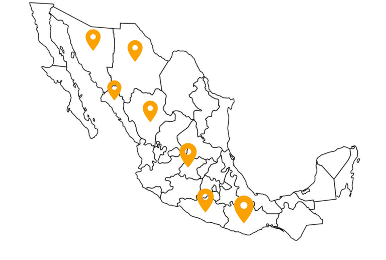 a map of mexico with pins marked in the location of the location of the location