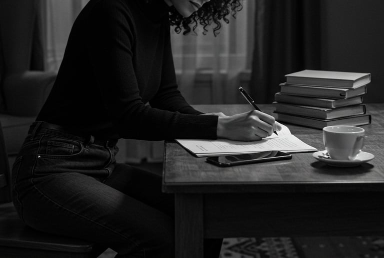 female business coach making notes in her home for her online coaching course
