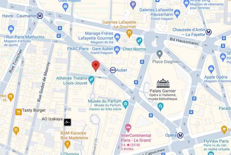 Carte indiquant la localisation du Palais du Stylo - 9 rue Auber 75009