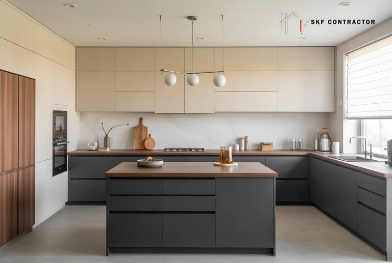 A two-tone kitchen that shows how the right colours balance light & style
