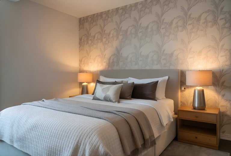 Happy wallpaper for a minimal bedroom