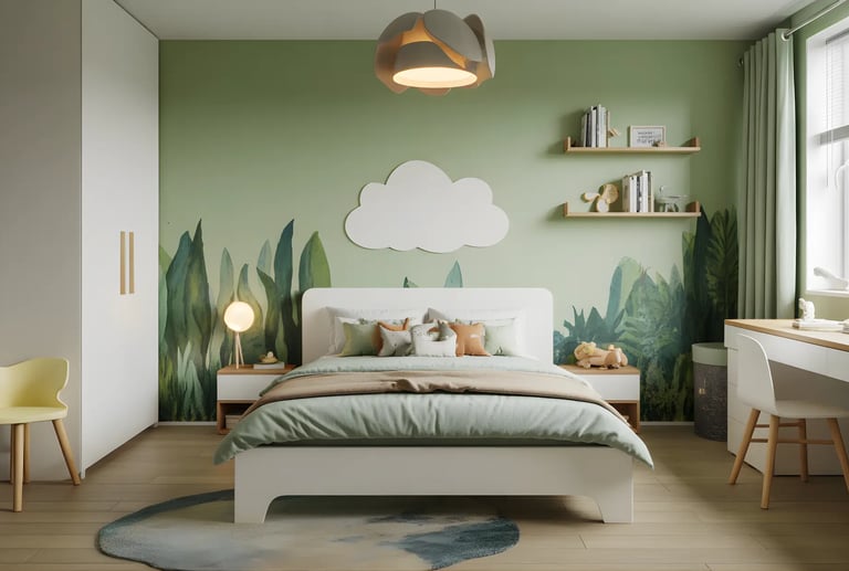 Kids Bedroom in Mint Green color