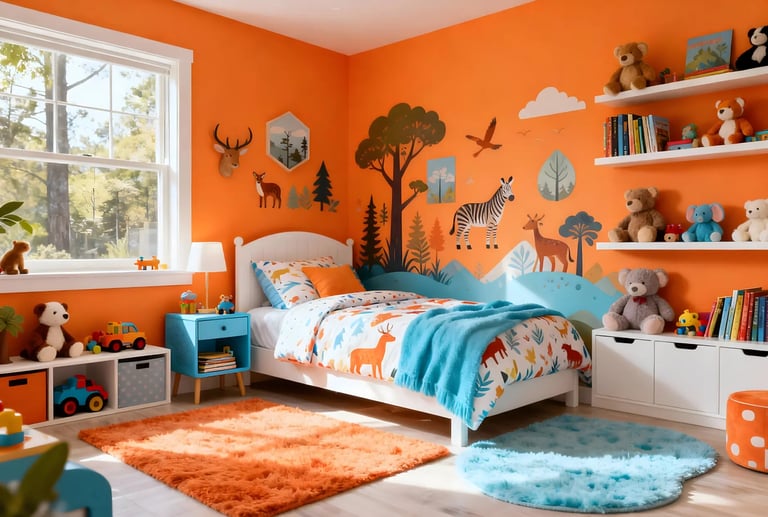 Kids Bedroom in Sunset Orange Color