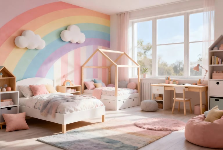 Kids Bedroom in Pastel Rainbow color
