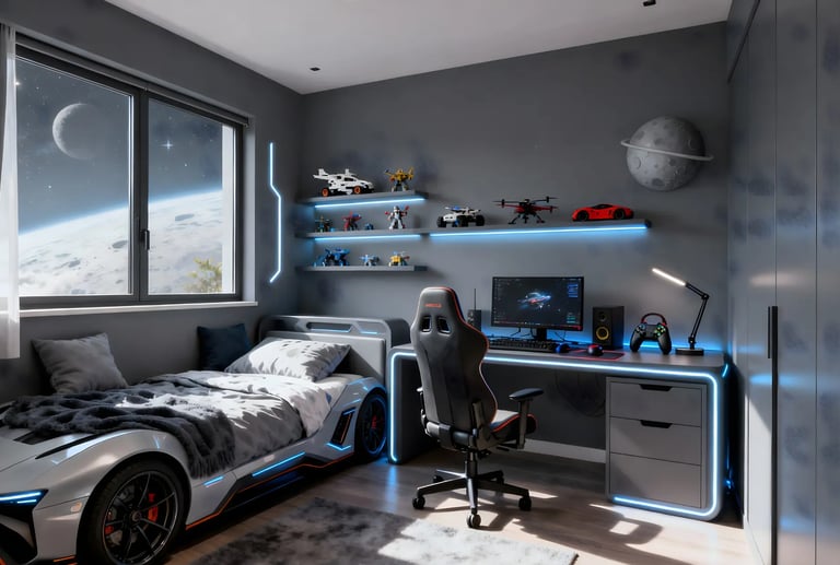 Kids Bedroom in Space Grey color