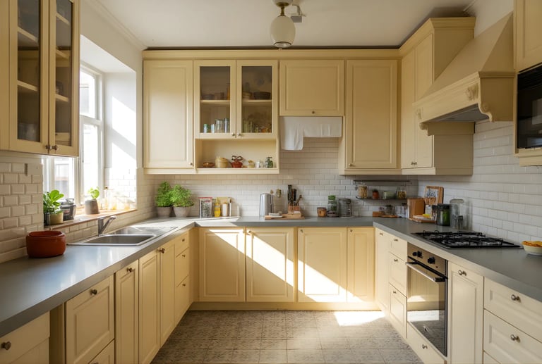 Ivory White & Soft Grey colors in kitchen