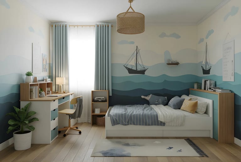 Kids Bedroom in Ocean Blue Gradient color