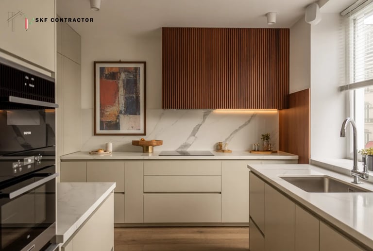 Wall art adds character to the kitchen space