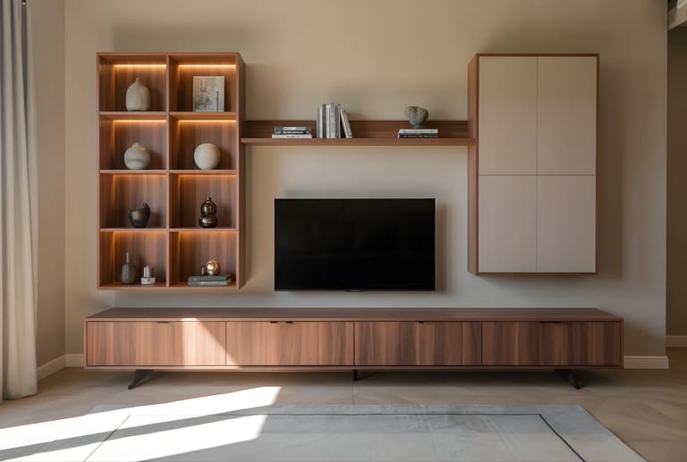 Wooden Finish TV Unit Design for Living Room