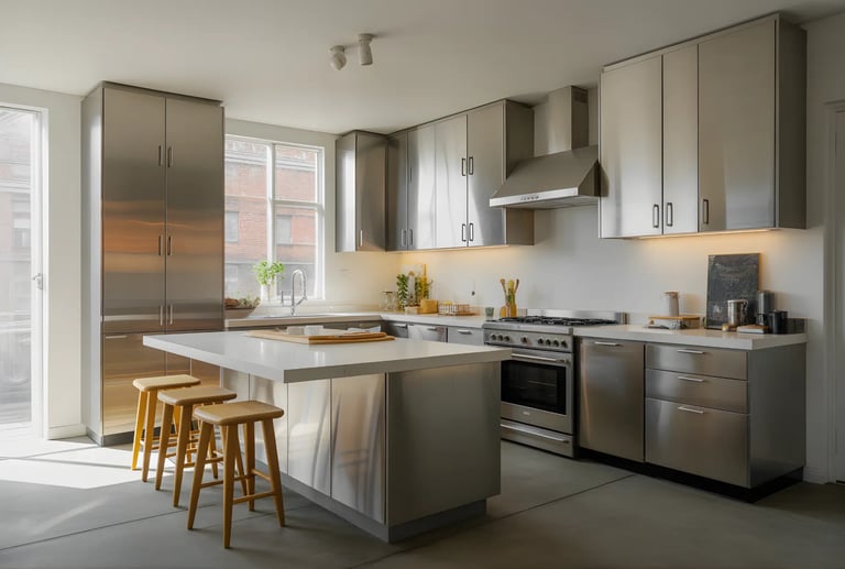 Bring in some stainless shine with these steel kitchen cabinets