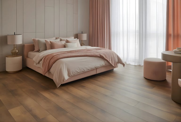 Light-toned laminate wooden flooring