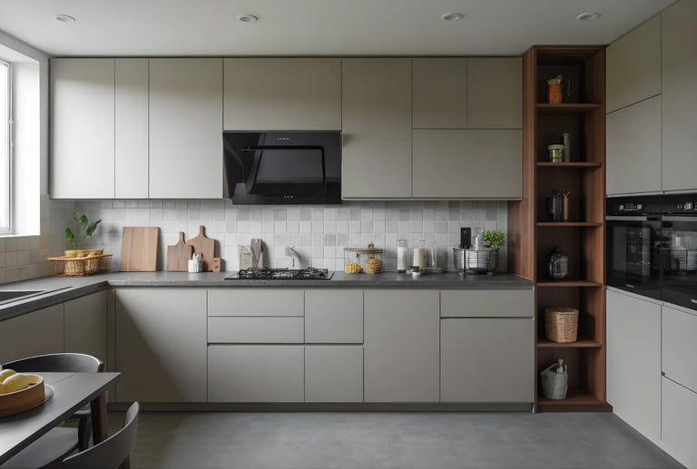 For calm yet pastel vibes Use grey color in kitchen