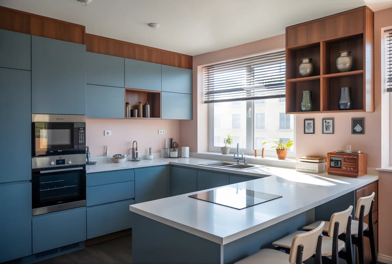 For an offbeat vibe use blue color in kitchen