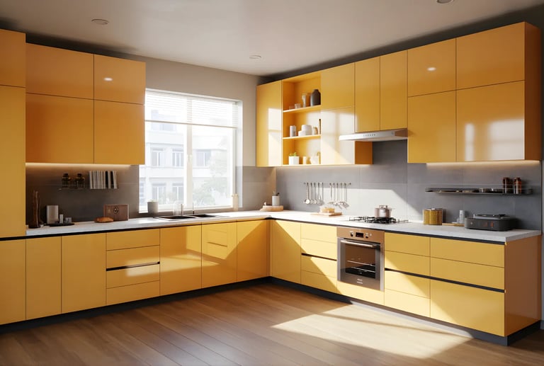 Dress your yellow cabinets with framed doors for a country-style look