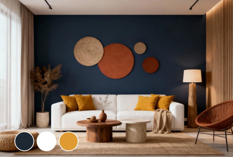 Navy Blue + White + Mustard Yellow