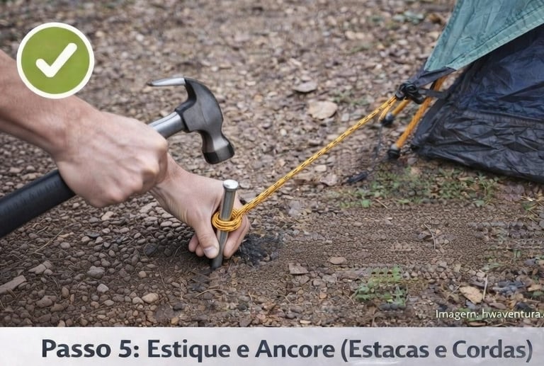 Passo 5: Estique e Ancore (Estacas e Cordas)