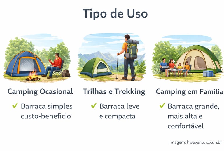 tipo de uso da barraca, ocasional, trekking ou em família