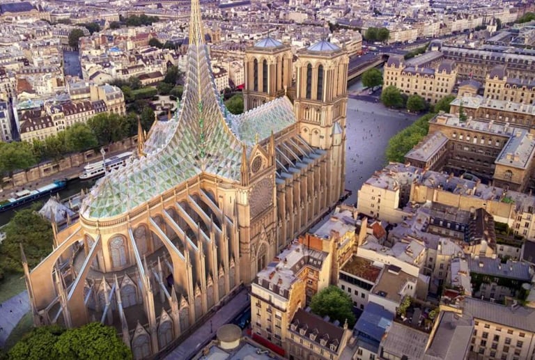La imagen de la catedral de notre dame en Paris luego del incendio de 2019