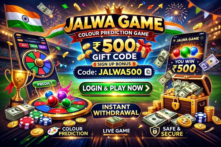 Jalwa Game a colour prediction game with a ₹500 gift code and instant withdrawal.