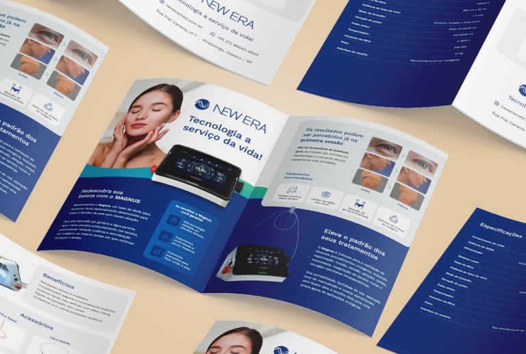 A imagem mostra um folder institucional feito para a marca New Era.