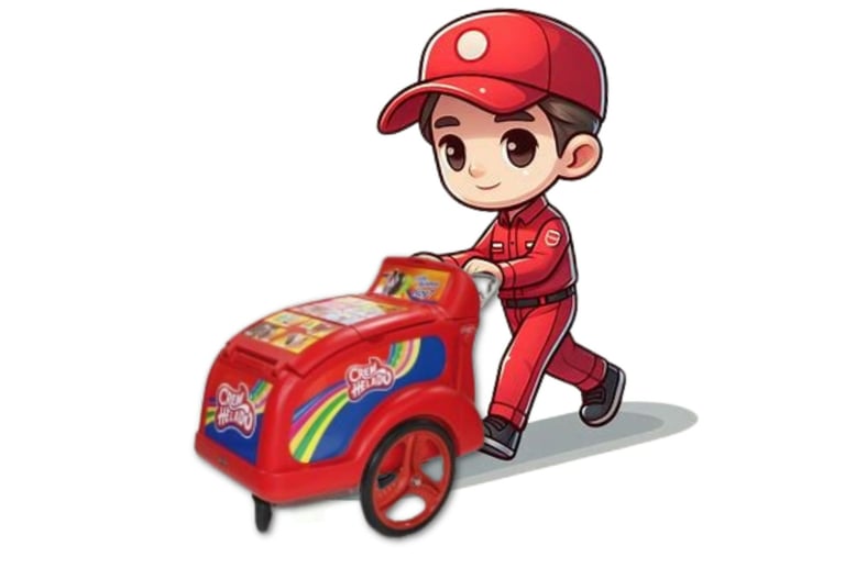 Carrito de helados empujado por un vendedor en la calle