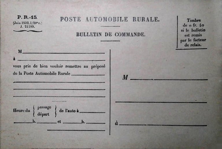 Poste automobile rurale bon de commande commission