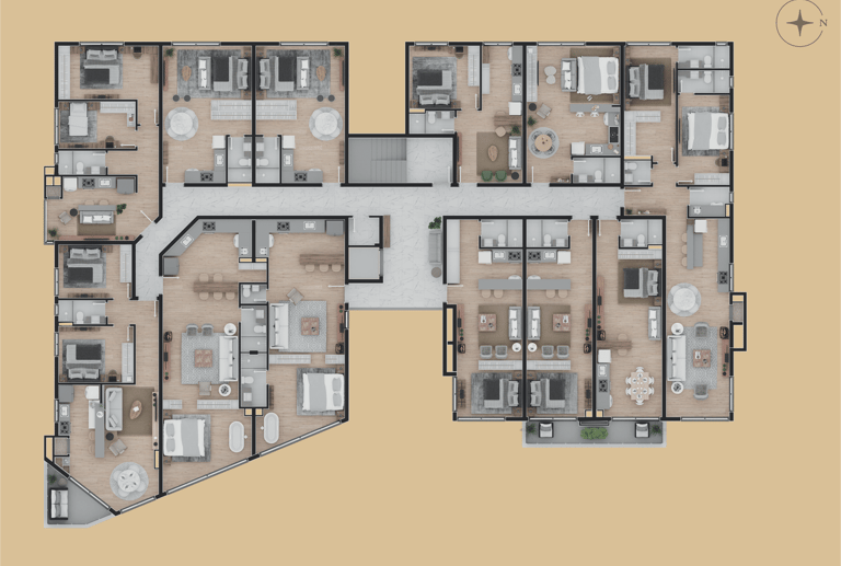 planta baixa terceiro pavimento prédio multifamiliar ORLA Laranjal na cidade de Pelotas. Construtora Valori Empreendimentos